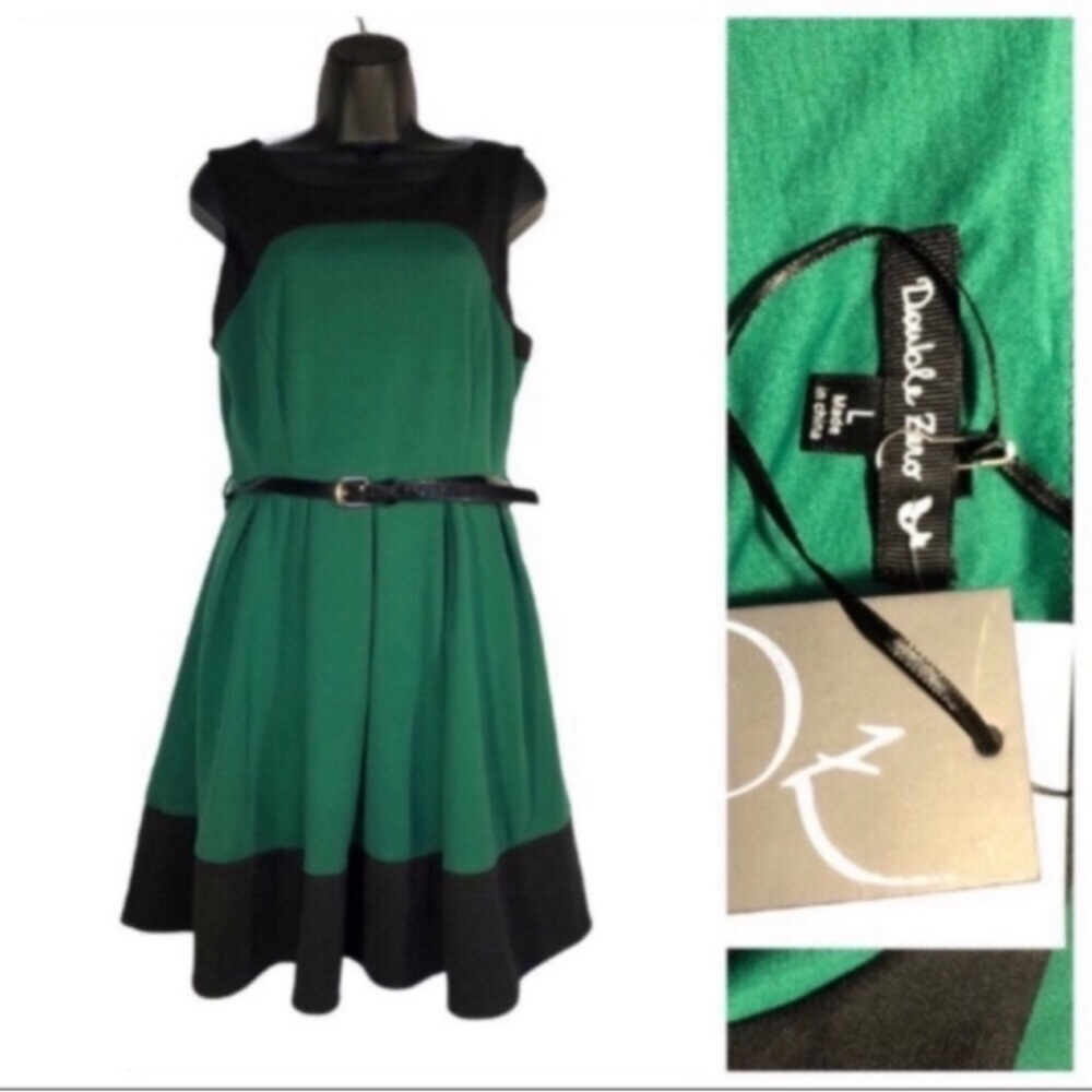 New with Tags Double Zero Women’s Sz L Emerald Green & Black color Block Dress